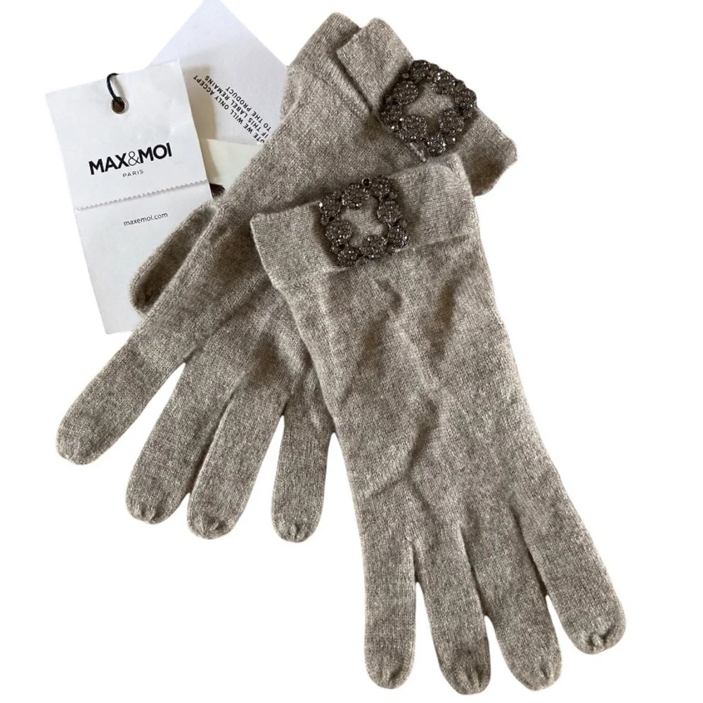 Max&Moi Paris Jeweled Wool Cashmere Blend Gloves NWT